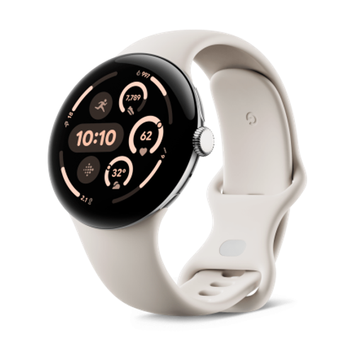 Умные часы Google Pixel Watch 3, 45 мм, Wi-Fi, «Полированный серебристый» корпус, ремешок Фарфорового цвета