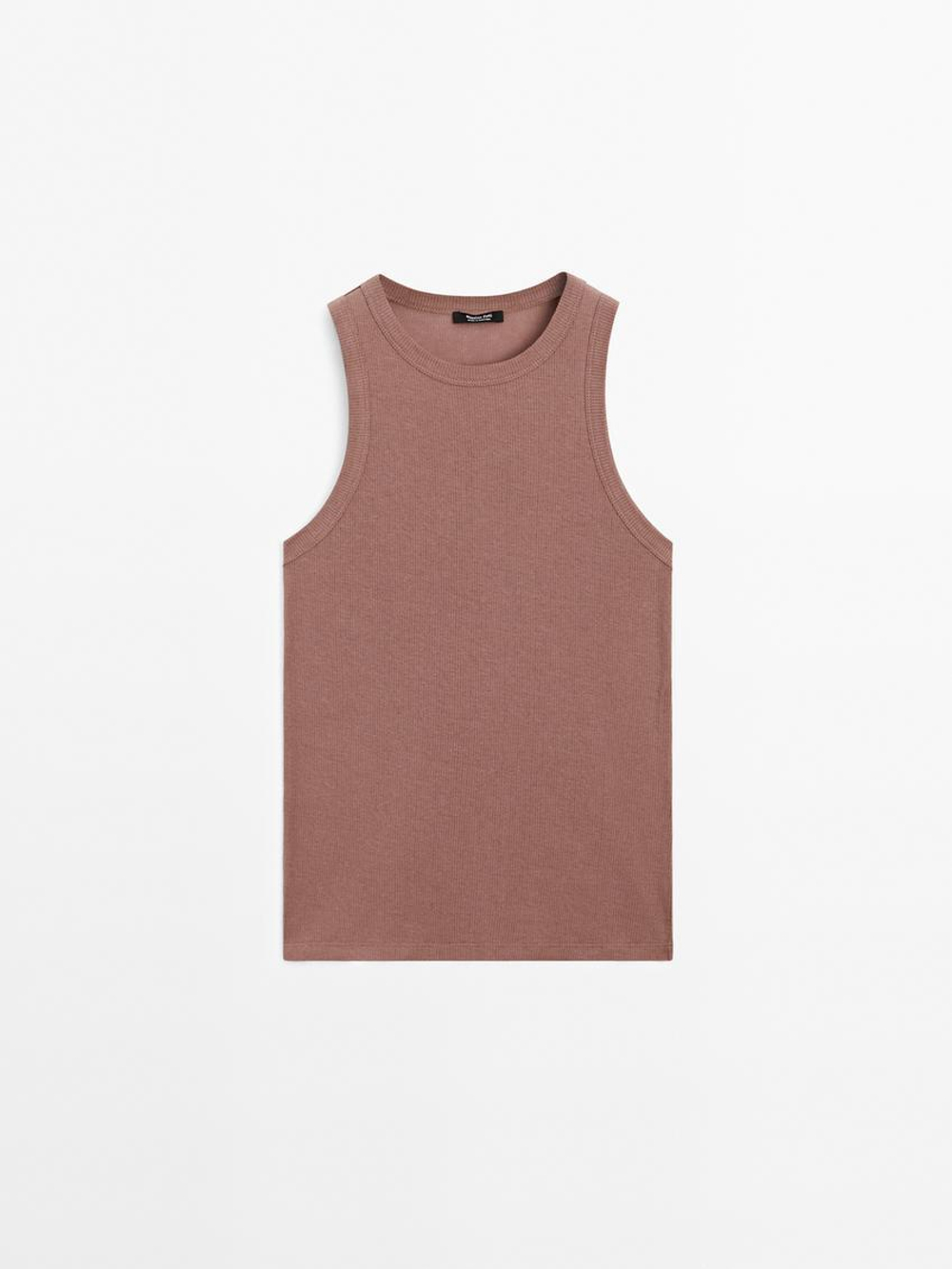 Massimo Dutti Топ с воротником-халтер, светло-коричневый