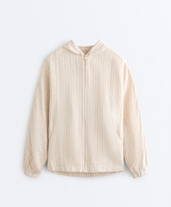 Oysho Куртка с капюшоном в полоску из 100% льна, песочный меланж