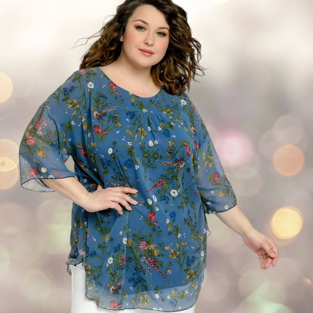 Туника свободного кроя, синий шифон