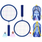 Бадминтон в наборе K-707 6 предметов: 2 металлические ракетки 43 см,3 волана, чехол (синий)