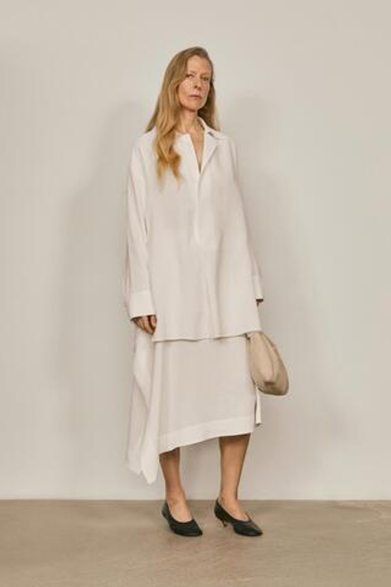 Massimo Dutti Рубашка из льняной смеси с драпировкой - Limited Edition, белый