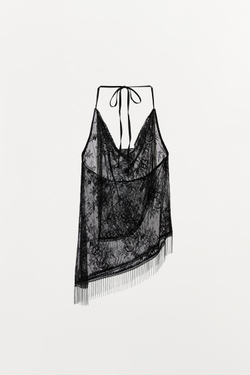 ZARA ТОП-ХАЛТЕР С БУСИНАМИ, ЧЕРНЫЙ