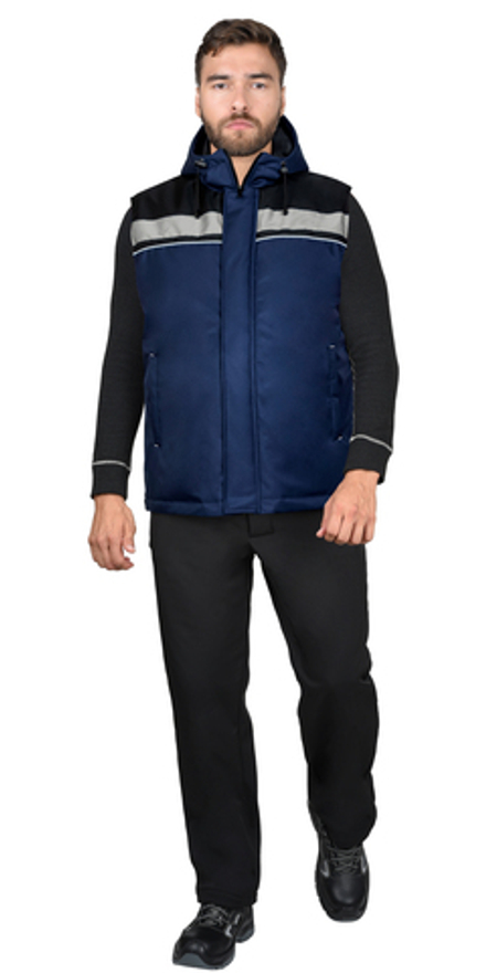 Жилет СИРИУС-МАСТЕР тёмно-синий с черным с СОП и кантом СВ