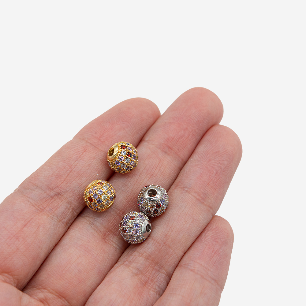 Бусина с разноцветными фианитами, 8мм, родирование