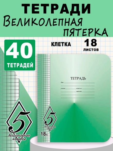 Набор тетрадей 18л, клетка, Великолепная пятерка, Маяк, 40 шт
