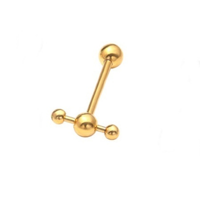 Штанга 16 мм для пирсинга языка "Со штангой", толщина 1,6 мм, диаметр шариков 5 мм. Медицинская сталь, золотистая. 1 шт