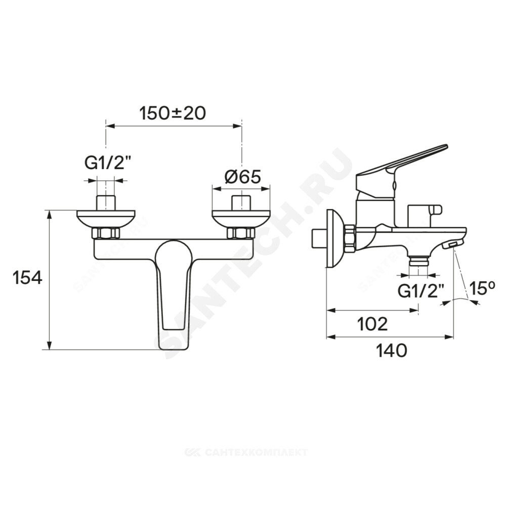 Смеситель для ванны с душем одноручный Венга Santek WH5A10003C001