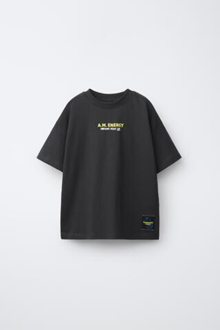 ZARA ФУТБОЛКА С ПРИНТОМ, АНТРАЦИТОВО-СЕРЫЙ