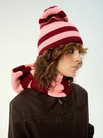 Купить Шапка Kraizy Stripes в полоску бургунди / роза Шапка Kraizy Stripes в полоску бургунди / роза