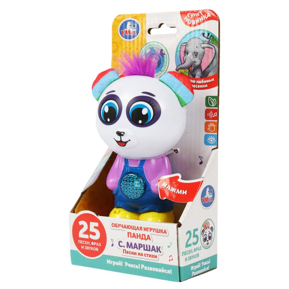 Обучающая панда 25 песен, фраз, звуков. Маршак текстильные уши, свет (Умка)