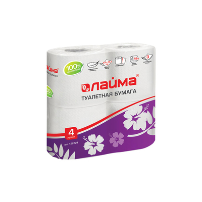 Бумага туал. спайка 4 шт , 3х слойная Лайма (4х18) 128724
