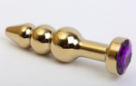 Золотистая анальная ёлочка с фиолетовым кристаллом - 11,2 см. (Цвет: фиолетовый)