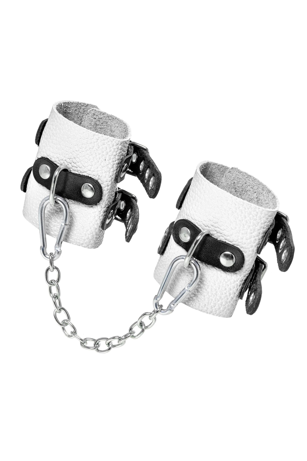 Бело-черные наручники с двумя ремешками и люверсами (Цвет: белый с черным)