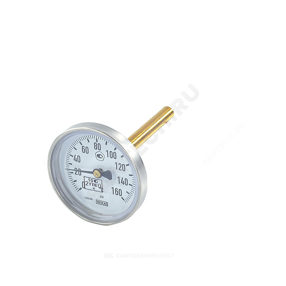 Термометр биметаллический осевой Дк80 160С L=100мм G1/2" A50.10 Wika 3905900