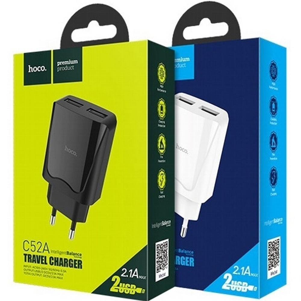 Сетевой адаптер питания HOCO C52A 2USB 2.1A (черный)
