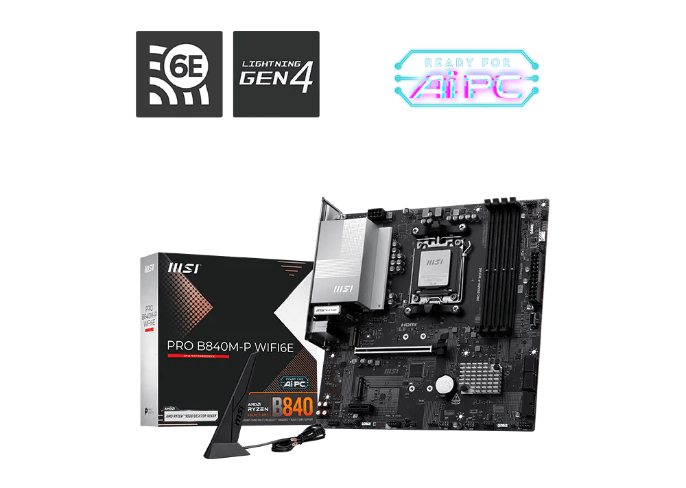 Материнская плата MSI PRO B840M-P WIFI6E AM5 4xDDR5 4xSATA3 RAID 2xM.2 HDMI Type-C mATX