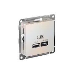 Розетка USB AtlasDesign тип A+C 45Вт QC PD высокоскор. ЗУ механизм жемчуж. SE ATN000429