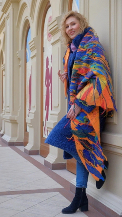 Шаль "Перо Жар-Птицы оранжевый"