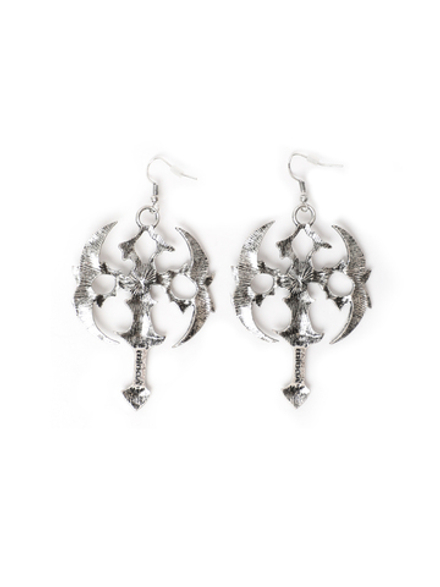 Серьги Oxdized Silver Sigil Cross Drop Earrings