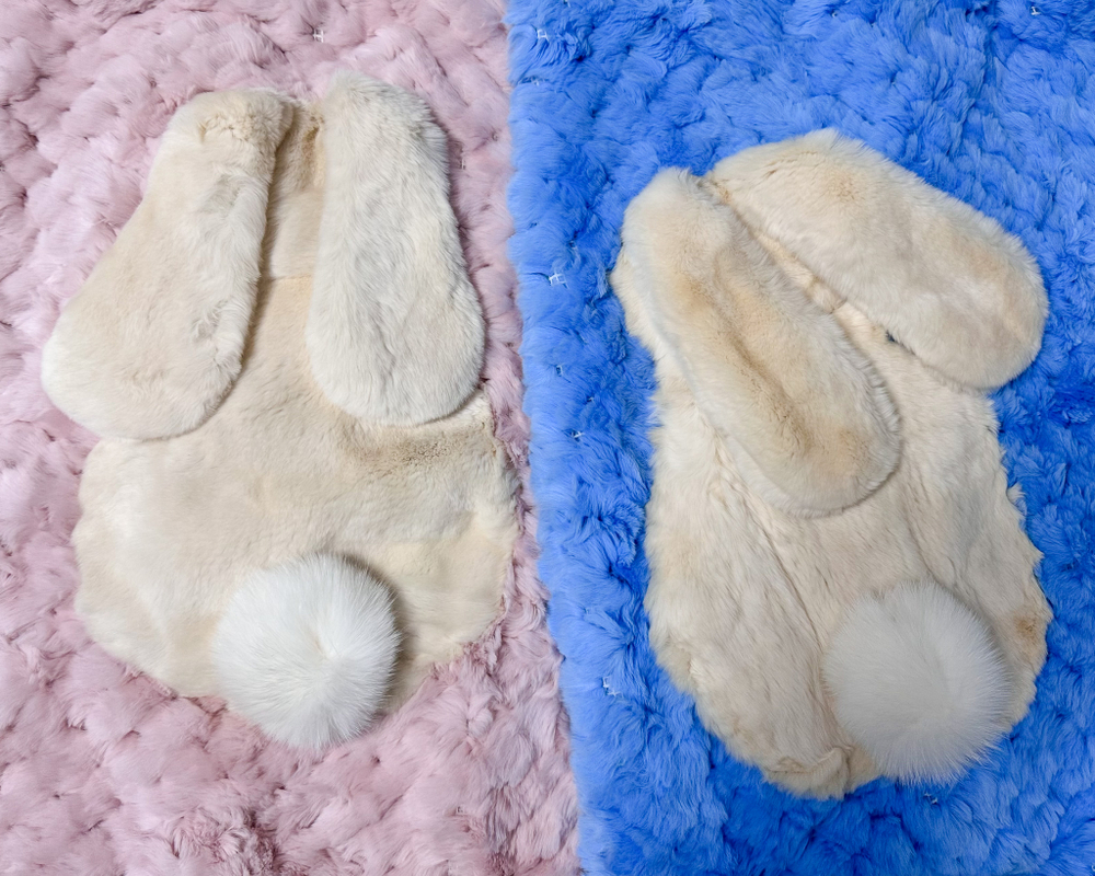 "Вязаный" детский плед из натурального меха рекс "Зайчик" 120х80 см (розовый)