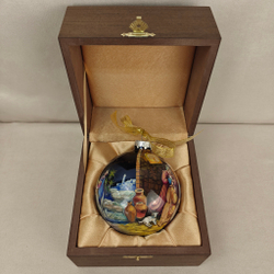 Коллекционный елочный шар с росписью Палех "Рождество Христово" в футляре