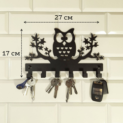 Ключница настенная Сова на 6 крючков, металл, черная
