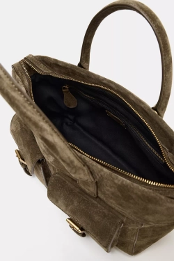 ZARA КОЖАНАЯ СУМКА С КАРМАНАМИ, ЗЕЛЕНЫЙ