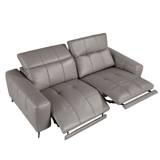 3-местный диван с реклайнером из серой кожи модель 6210