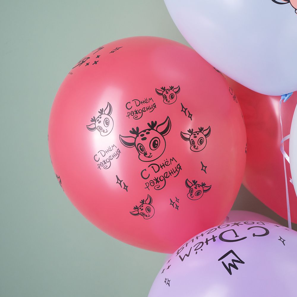 Шар (12''/30 см) Олененок в цветах, Ассорти, макарунс, 5 ст, 25 шт.