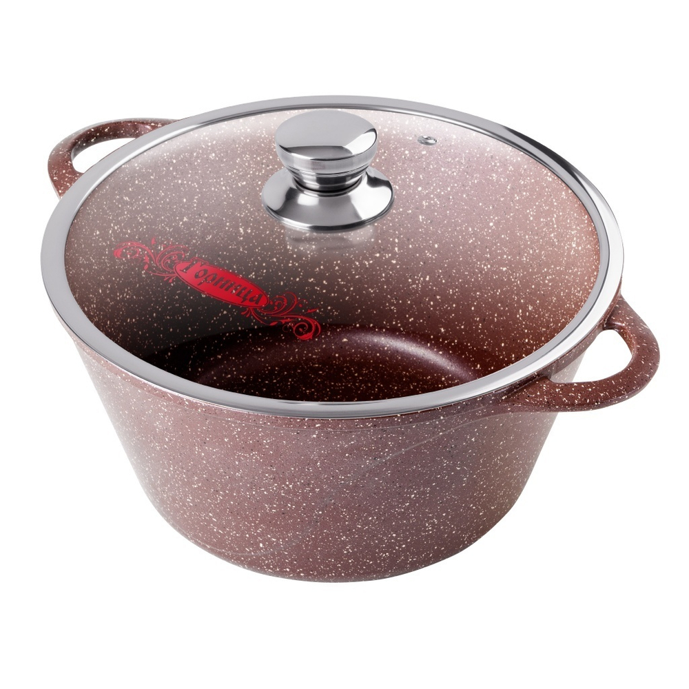 Кастрюля алюм, антиприг, 2 л, с крыш, крыш стекло, Горница, Шоколад, к2233аш