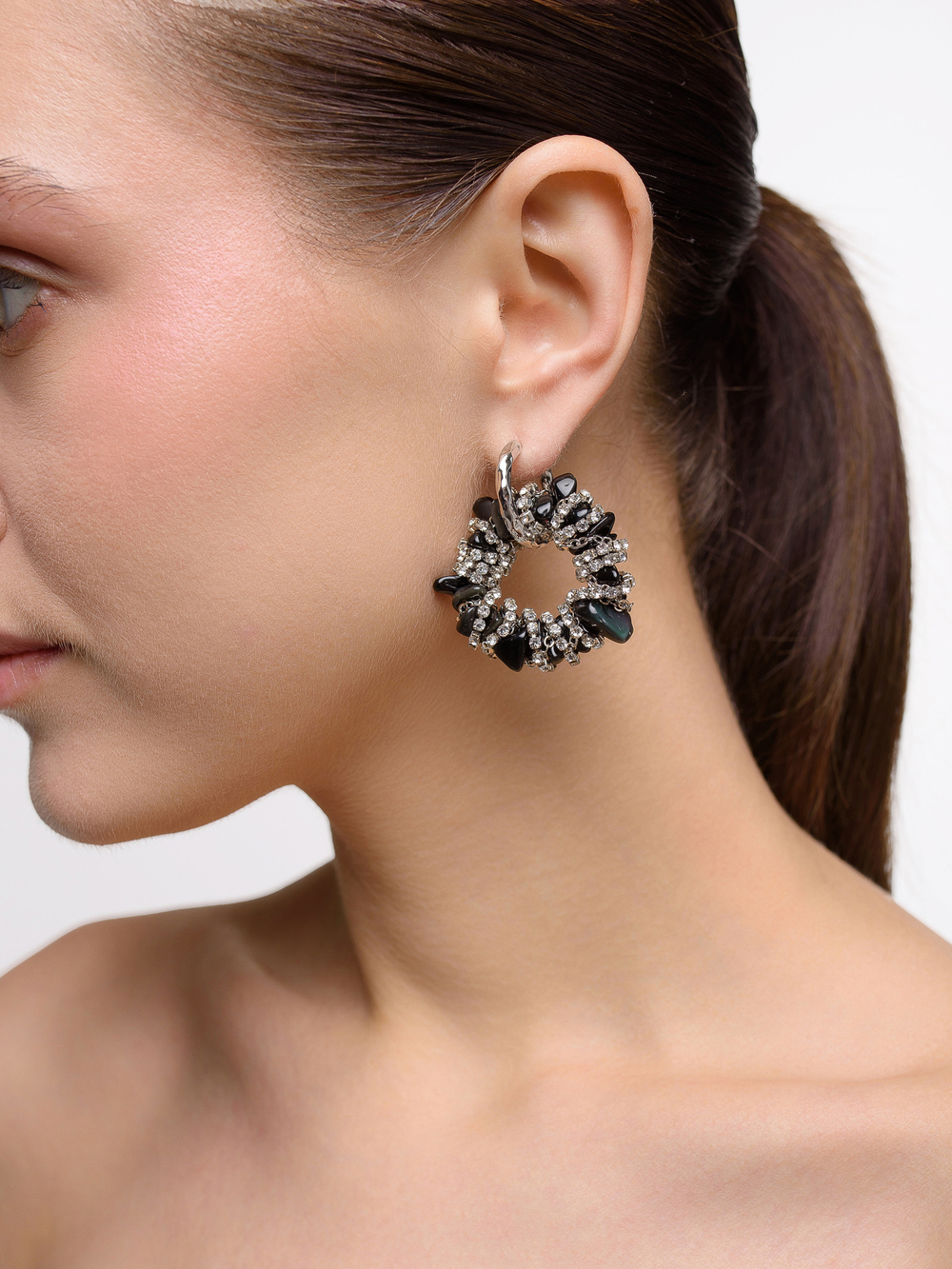 Серьги "Character" из черного агата Silver