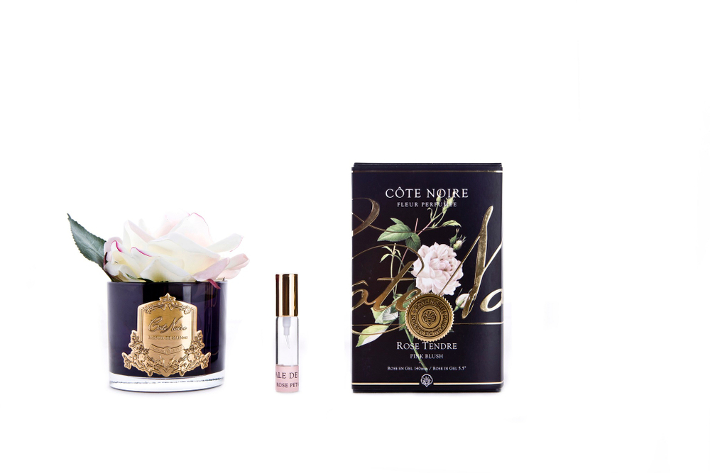Ароматизированная роза в черной вазе и 1 спрей 16х10.5х10.5 Cote Noire French Rose Pink Blush