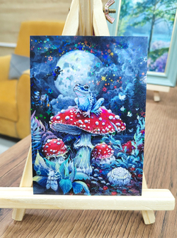 Открытка с голографией "Лягушка и мухомор"