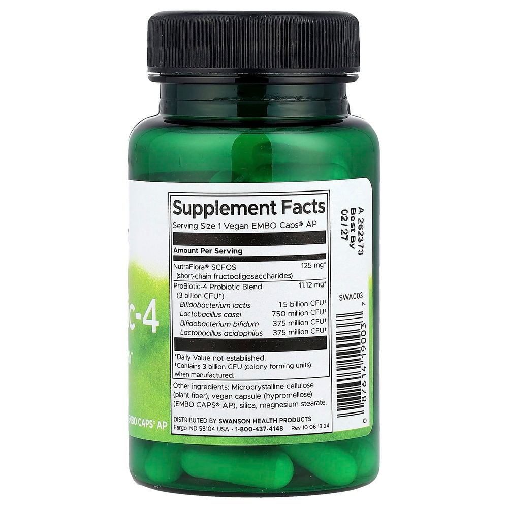 Swanson, ProBiotic-4, 60 веганских капсул Embo Caps® AP
