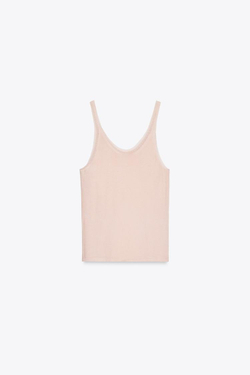 ZARA ТОП С ДЕТАЛЬЮ ИЗ ПРОЗРАЧНОЙ ТКАНИ В ТОН, ЦВЕТ РОЗОВОГО МЕЛА