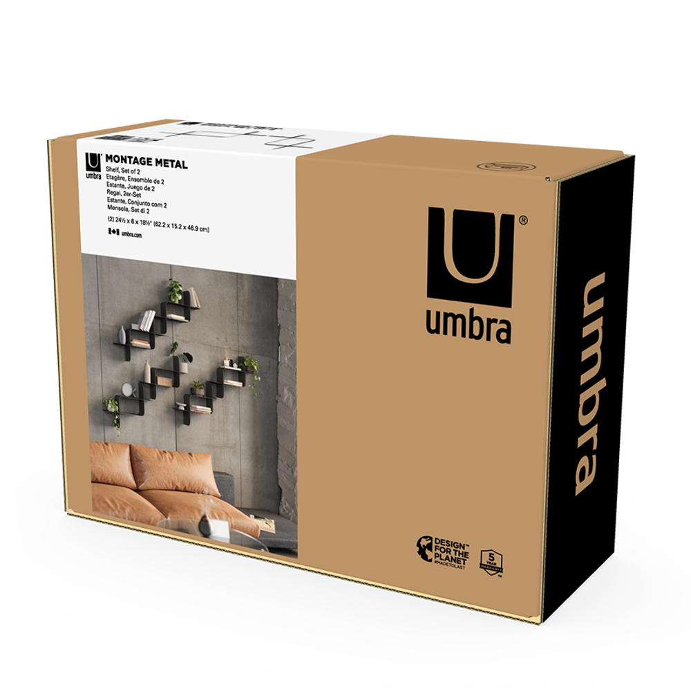 Набор металлических настенных полок UMBRA Montage, 2 шт., черные