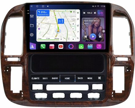 Магнитола для Toyota Land Cruiser 100, Lexus LX470 1998-2002 (климат на ШГУ, рамка дерево) - FarCar 9608F4 монитор 9.5" 2K QLED на Android 13, TS10, CarPlay, 4G SIM-слот