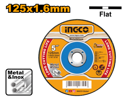 Круг отрезной по металлу INGCO MCD301252 125x1.6x22.2 мм Metal/Inox