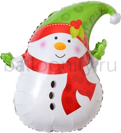 Шар (29''/74 см) Фигура, Снеговик в зеленом колпачке, 1 шт.