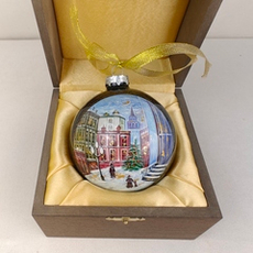 Шар новогодний с круговой росписью Палех "Москва. Арбат" в футляре