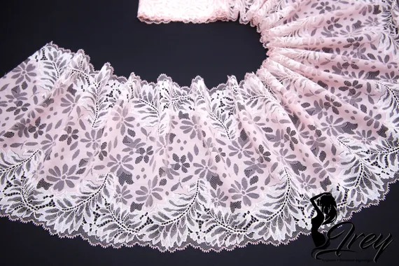 03-205 ОПТ Кружево эластичное 22 см, розовый/белый
