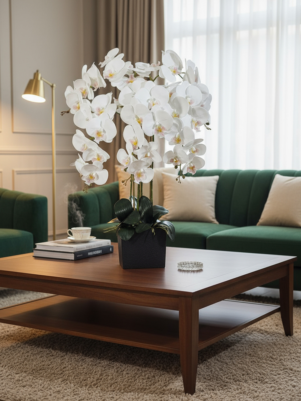 Искусственные Орхидеи белые 5 веток 75см в кашпо Лофт