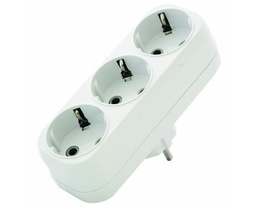 Тройник для розетки (разветвитель) АК303 3 гнезда с заземлением круглый белый 16А 250В UNIVersal