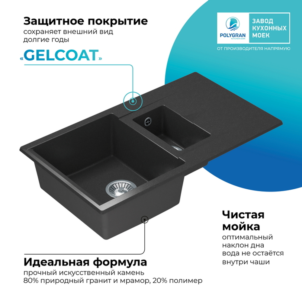 Мойка POLYGRAN BRIG-870 черный №16