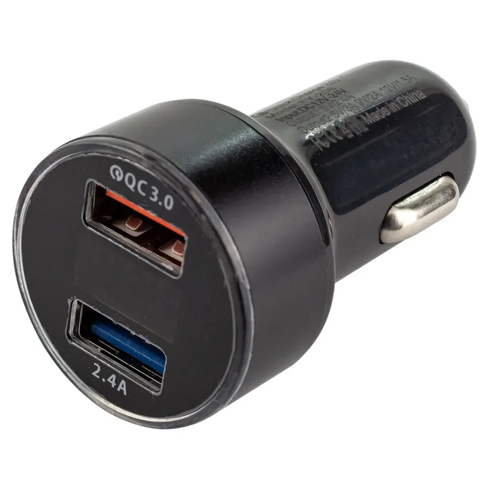 Автомобильное зарядное устройство FY-208 с вольтметром (12V-24V, USB:5V-Max 2.4A, QC3.0: 5V/3A,9V/2A,12V/1.5A) KING FY-208
