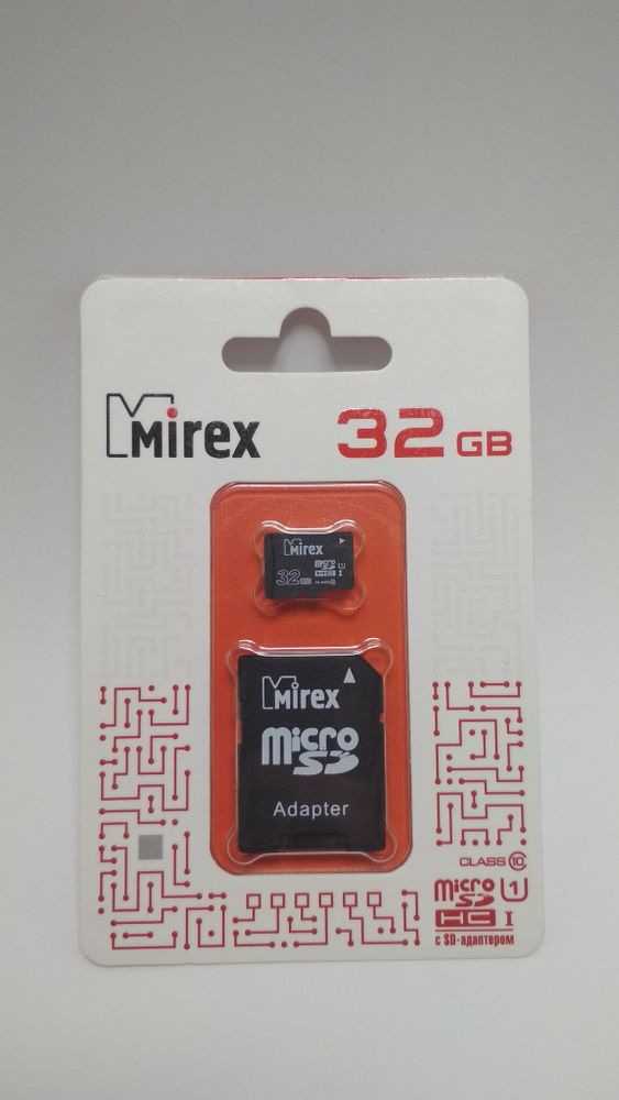 Карта памяти microSDHC 32GB Mirex Class 10 UHS-I (SD адаптер)