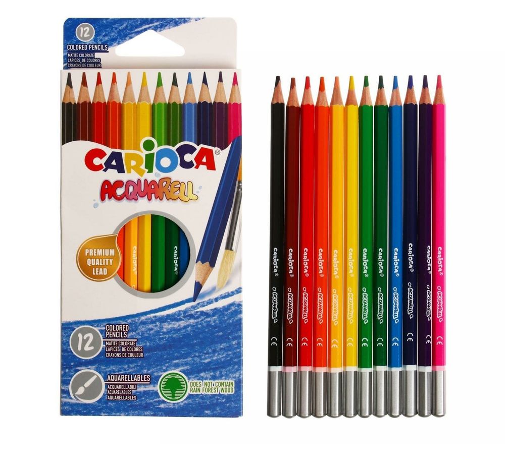 Карандаши цветные акварельные CARIOCA "Acquarell", 12 цветов, шестигранные, заточенные, 42857