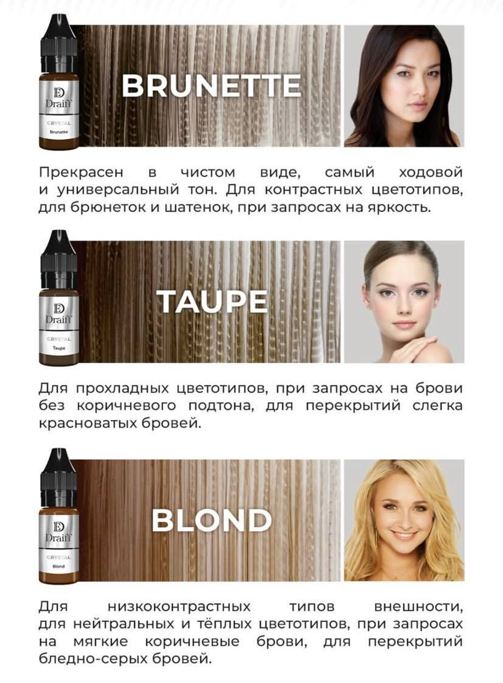 Draiff Mix CRYSTAL Мини-сет пигментов для перманентного макияжа бровей, 6х6 мл