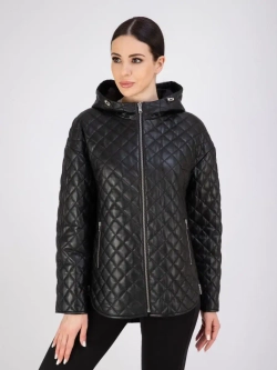 Куртка кожаная двухсторонняя с капюшоном демисезон